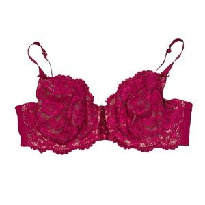 Cacique Lane Bryant 50DD Bra Unlined Balconette Pink Lace Sexy Underwire